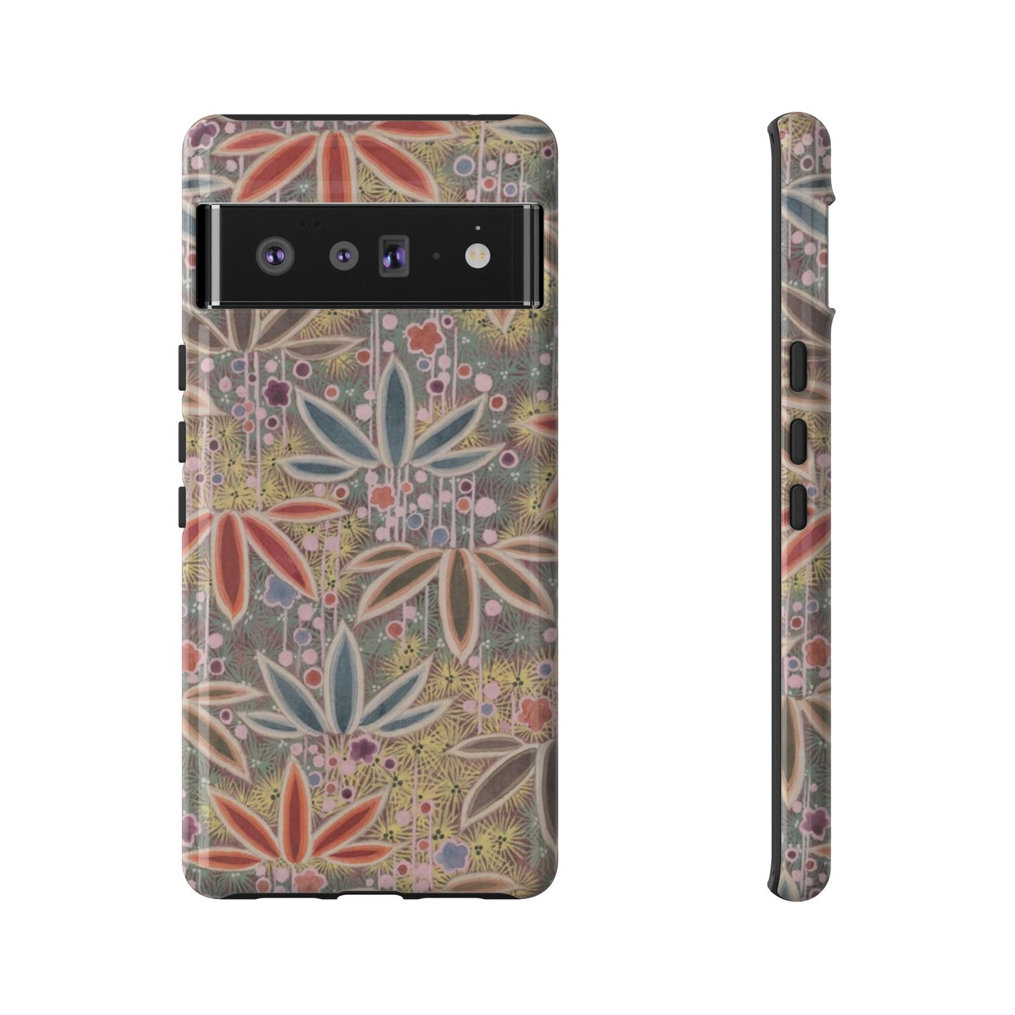 和柄、日本の伝統文様、植物柄、着物や帯などに用いられた模様のスマホケース