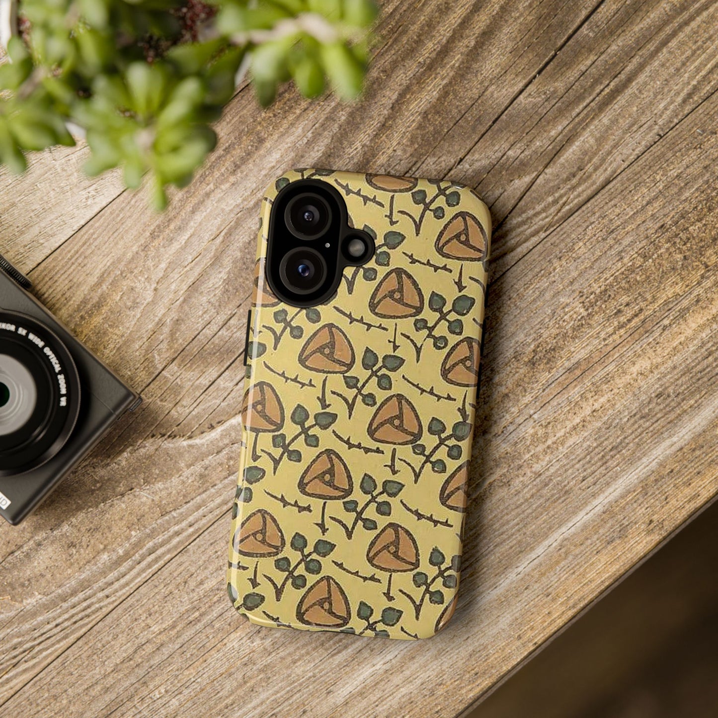花柄タフスマホケース - 着物や帯で使用されている模様、アウトドア愛好家のためのヴィンテージナチュラルデザイン
