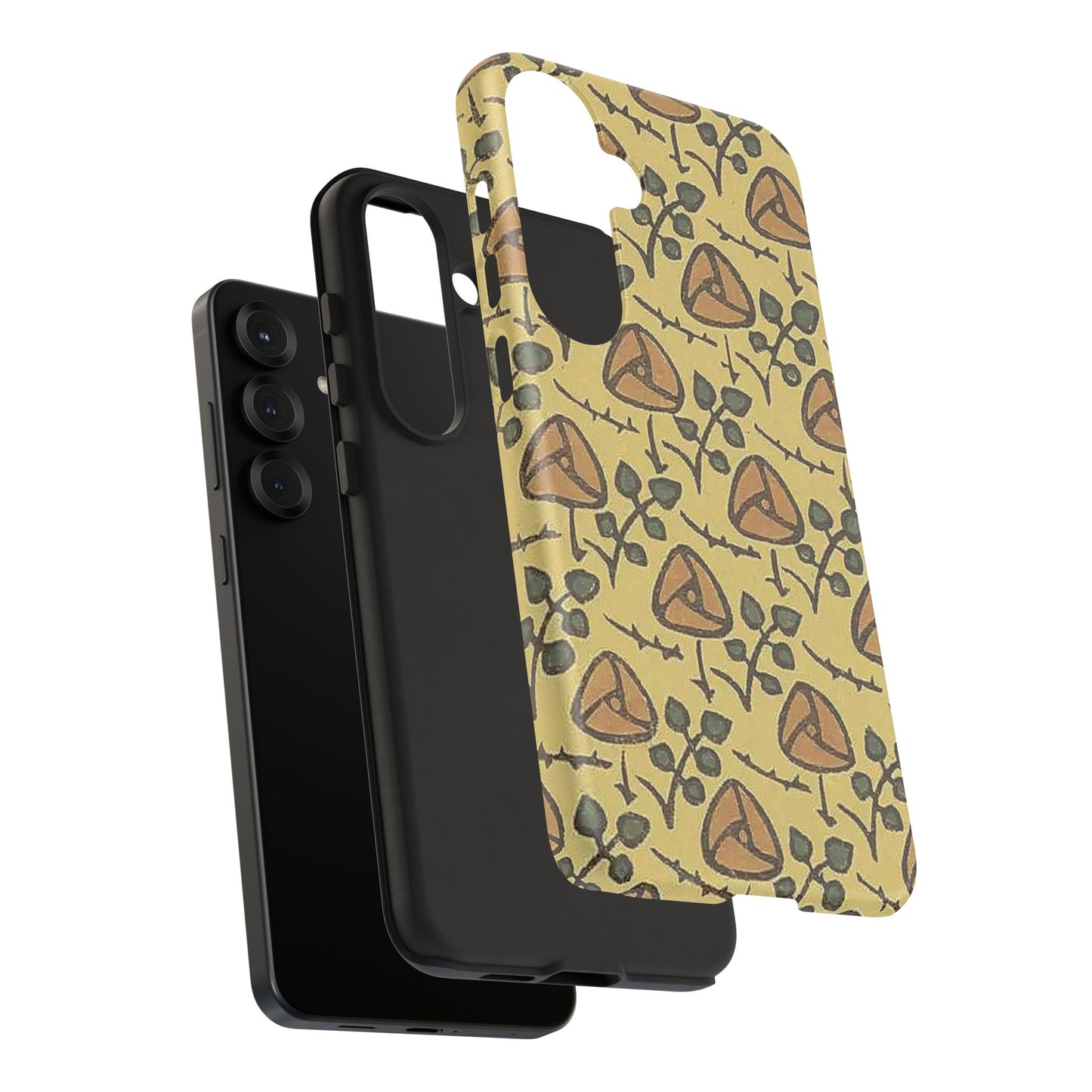 花柄タフスマホケース - 着物や帯で使用されている模様、アウトドア愛好家のためのヴィンテージナチュラルデザイン
