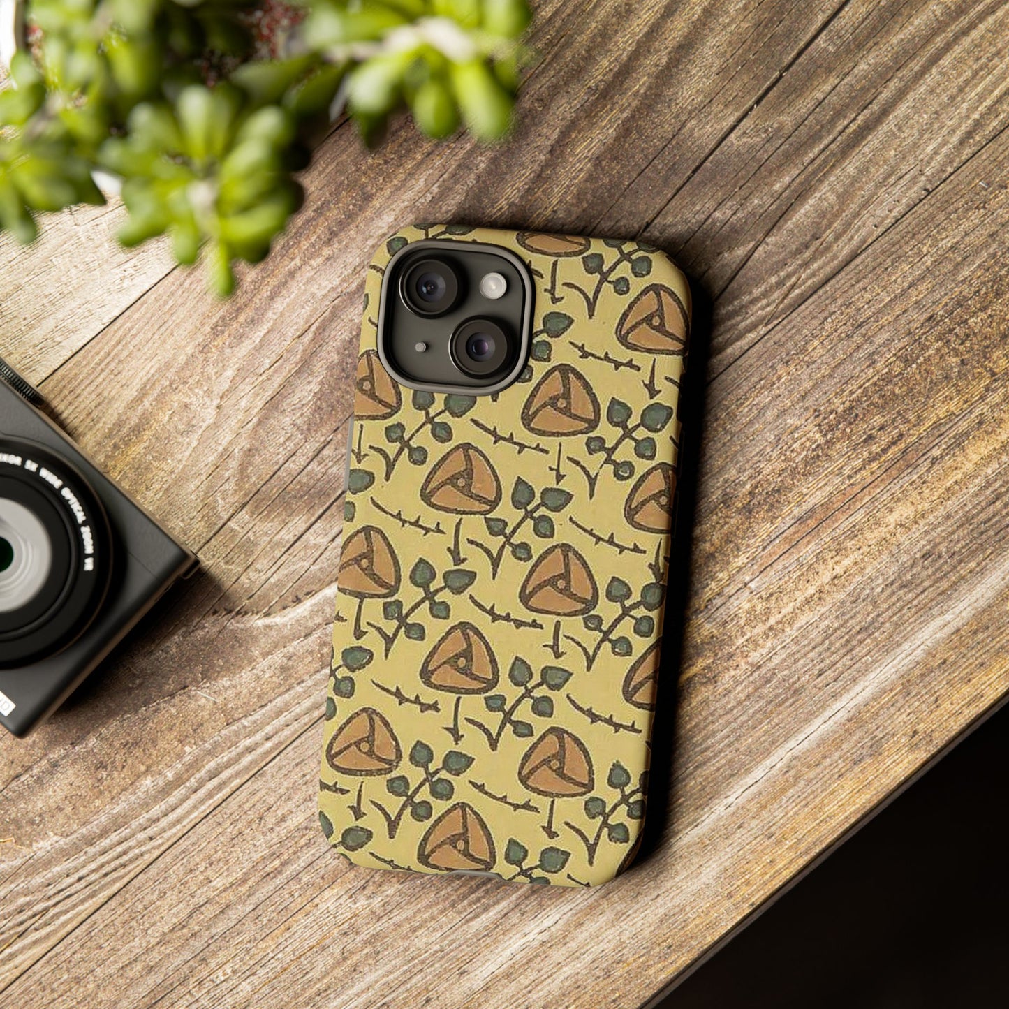 花柄タフスマホケース - 着物や帯で使用されている模様、アウトドア愛好家のためのヴィンテージナチュラルデザイン