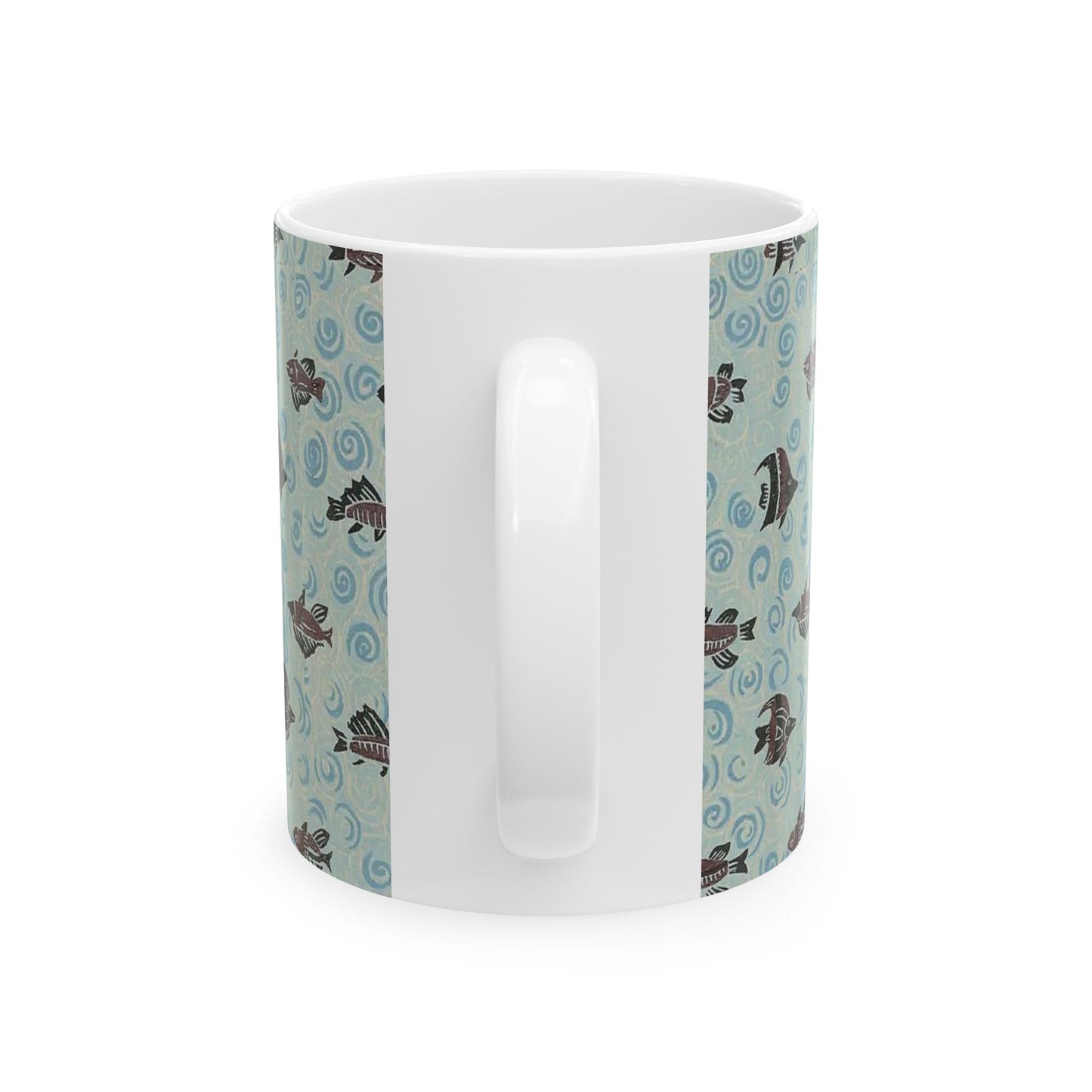 Japanese patterns, traditional Japanese patterns Ceramic Mug | 11oz & 15oz | Zen Waves & Fish Design