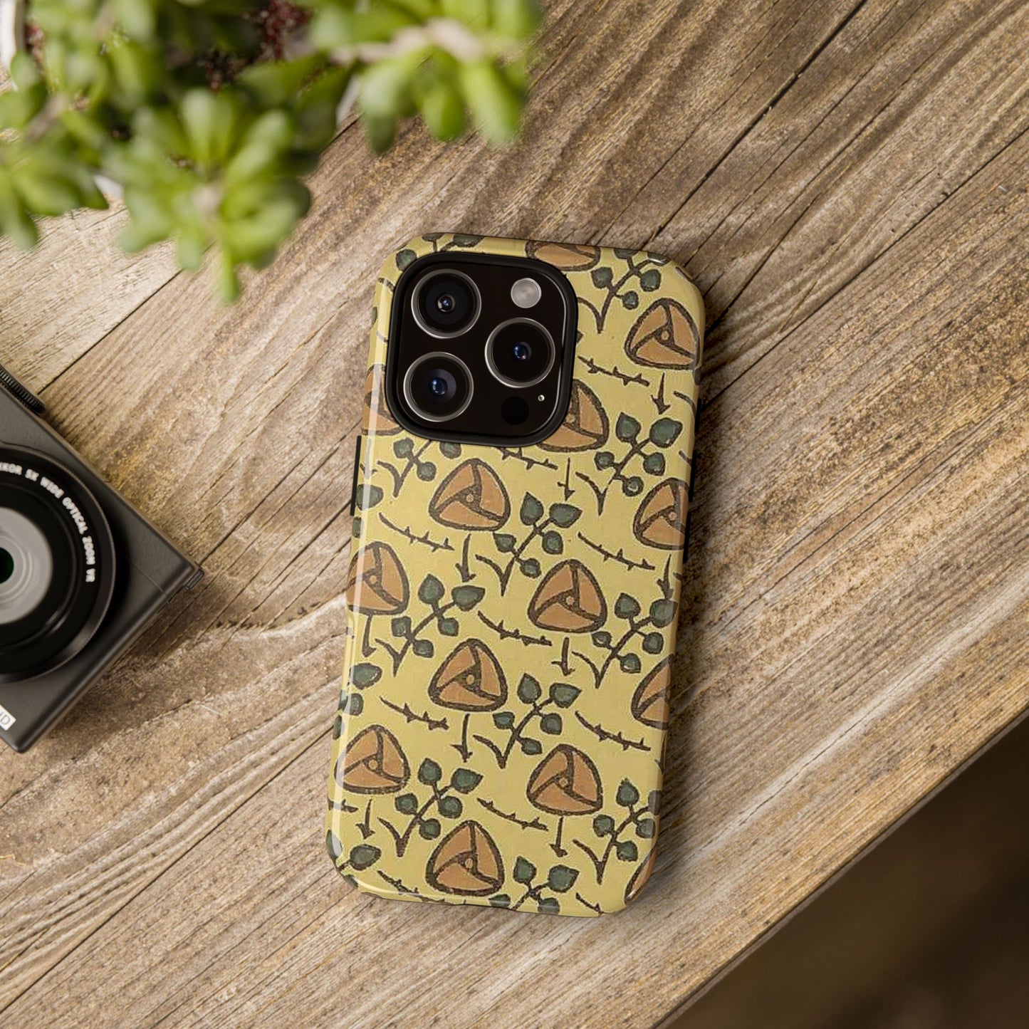 花柄タフスマホケース - 着物や帯で使用されている模様、アウトドア愛好家のためのヴィンテージナチュラルデザイン