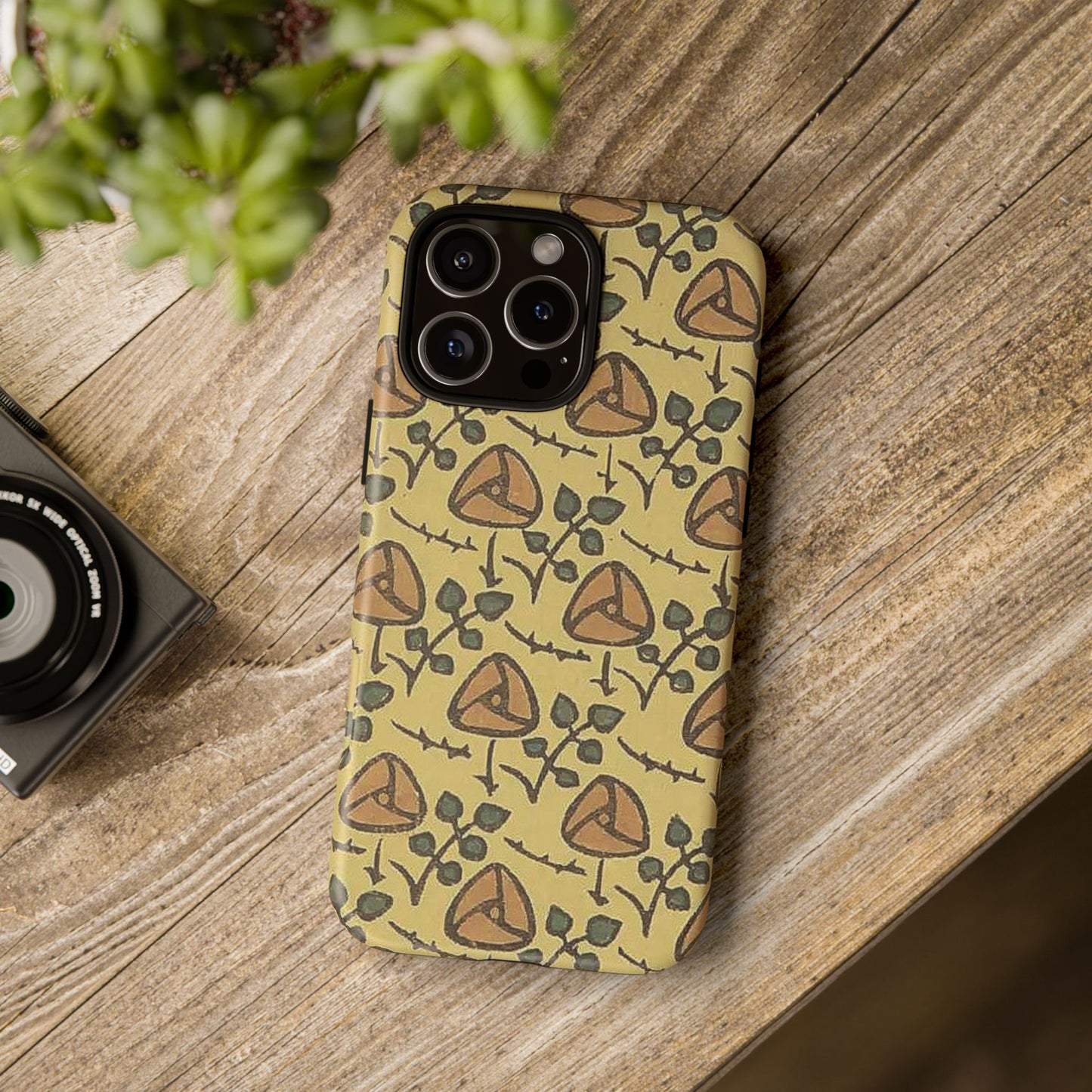 花柄タフスマホケース - 着物や帯で使用されている模様、アウトドア愛好家のためのヴィンテージナチュラルデザイン