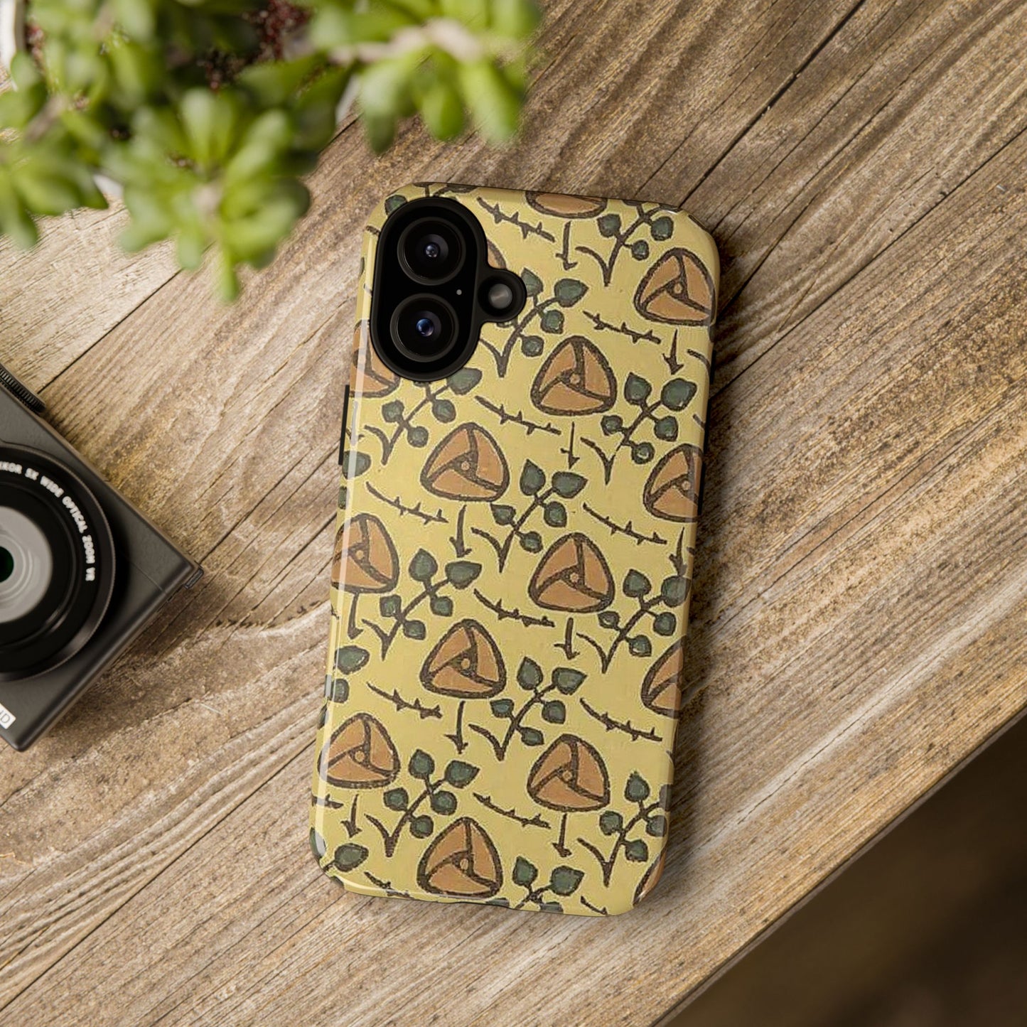 花柄タフスマホケース - 着物や帯で使用されている模様、アウトドア愛好家のためのヴィンテージナチュラルデザイン