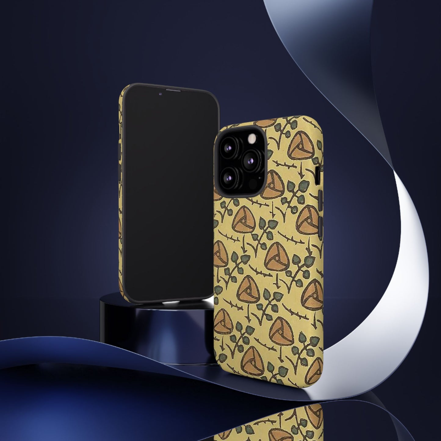 花柄タフスマホケース - 着物や帯で使用されている模様、アウトドア愛好家のためのヴィンテージナチュラルデザイン