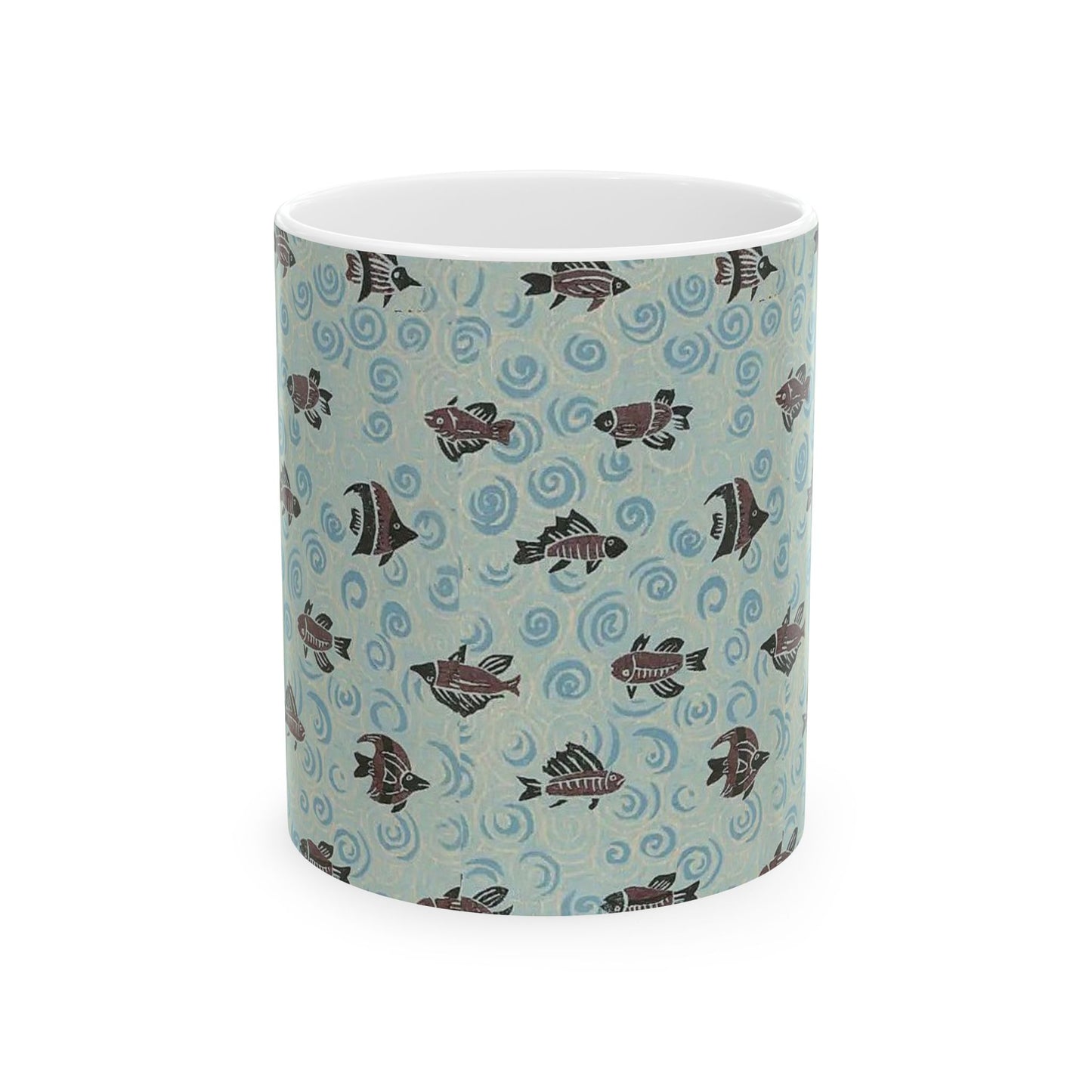 Japanese patterns, traditional Japanese patterns Ocean Waves Fish Ceramic Mug - 11oz & 15oz Coffee Cup for Sea Lovers