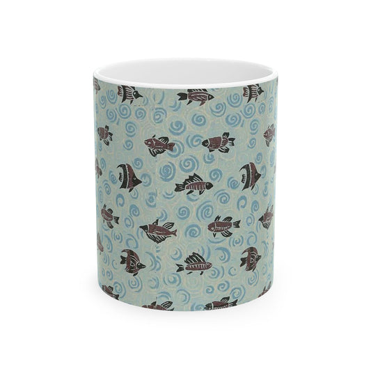 Japanese patterns, traditional Japanese patterns Ocean Waves Fish Ceramic Mug - 11oz & 15oz Coffee Cup for Sea Lovers