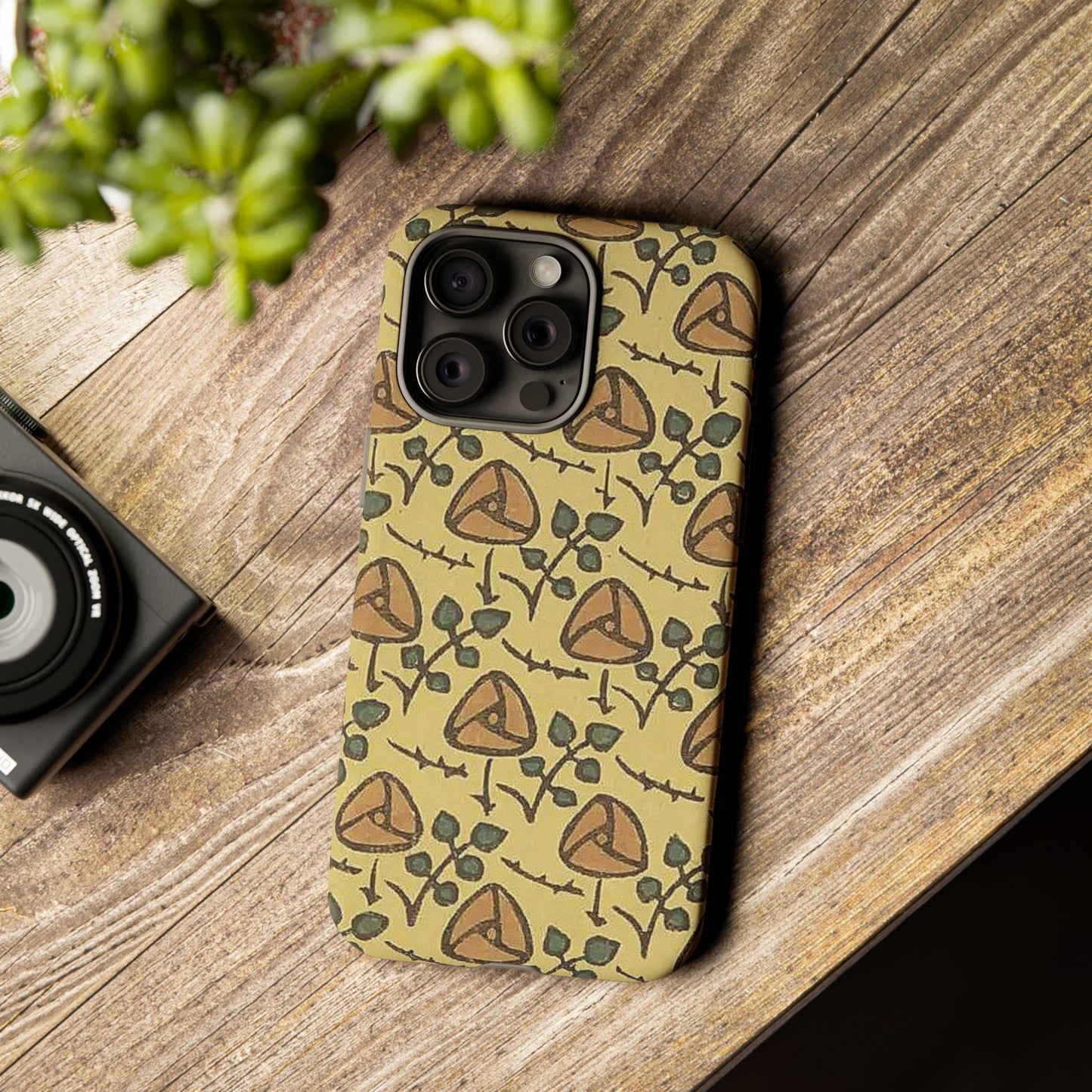 花柄タフスマホケース - 着物や帯で使用されている模様、アウトドア愛好家のためのヴィンテージナチュラルデザイン