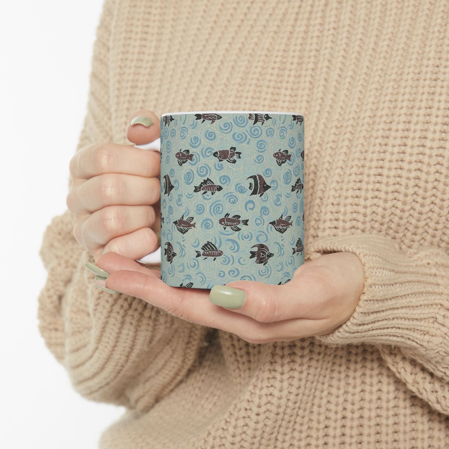 Japanese patterns, traditional Japanese patterns Ocean Waves Fish Ceramic Mug - 11oz & 15oz Coffee Cup for Sea Lovers