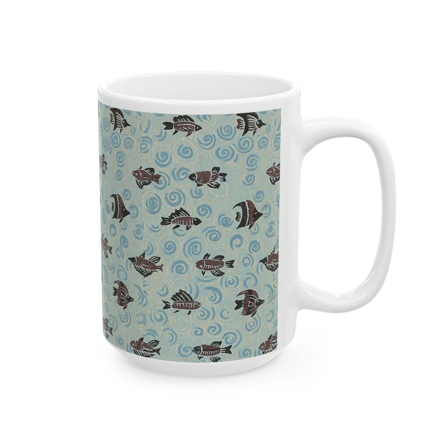 Japanese patterns, traditional Japanese patterns Ocean Waves Fish Ceramic Mug - 11oz & 15oz Coffee Cup for Sea Lovers