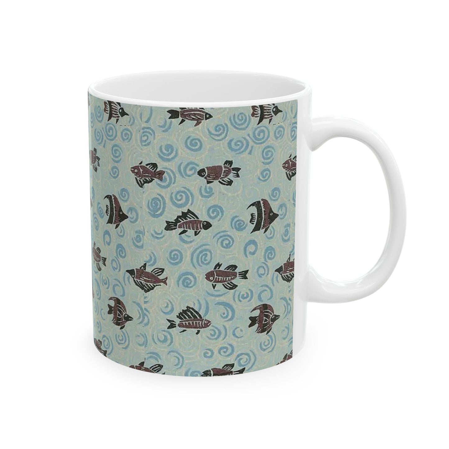 Japanese patterns, traditional Japanese patterns Ocean Waves Fish Ceramic Mug - 11oz & 15oz Coffee Cup for Sea Lovers