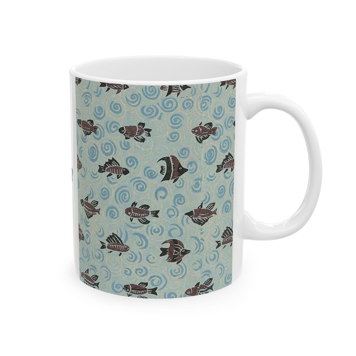 Japanese patterns, traditional Japanese patterns Ceramic Mug | 11oz & 15oz | Zen Waves & Fish Design