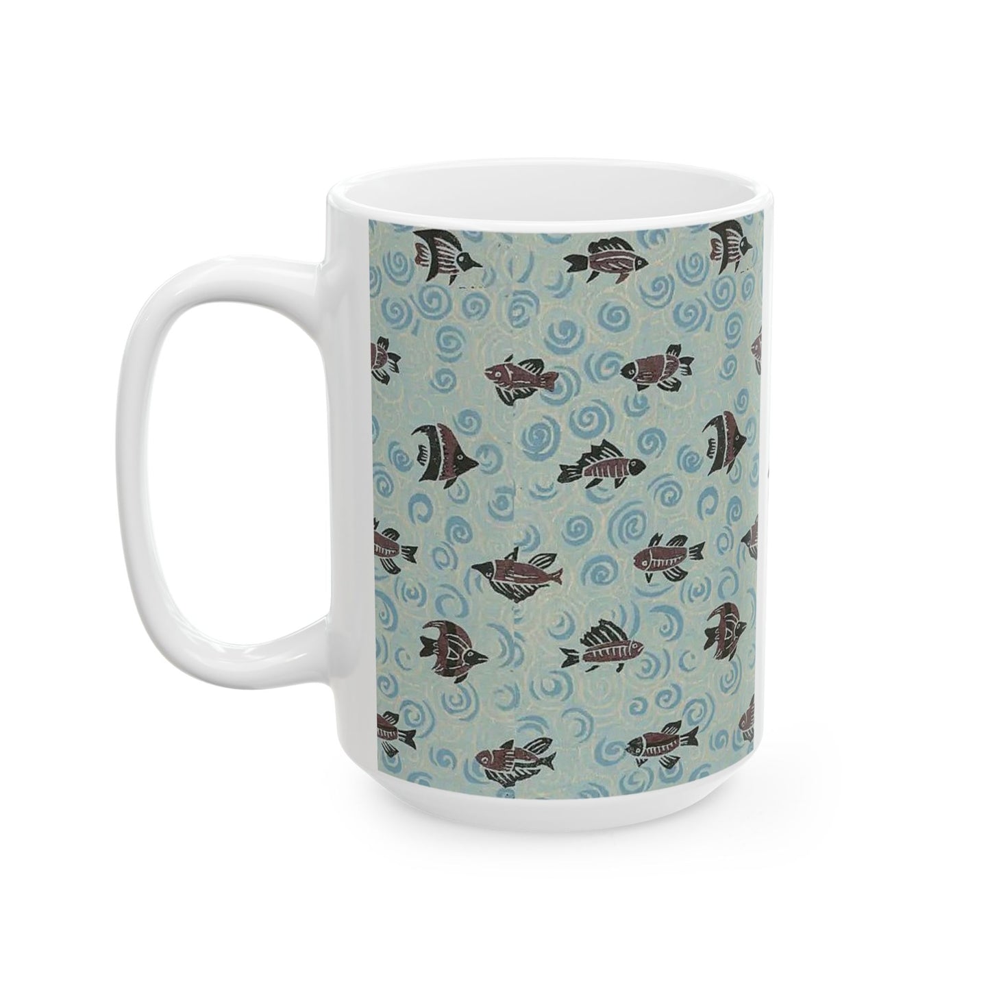 Japanese patterns, traditional Japanese patterns Ceramic Mug | 11oz & 15oz | Zen Waves & Fish Design