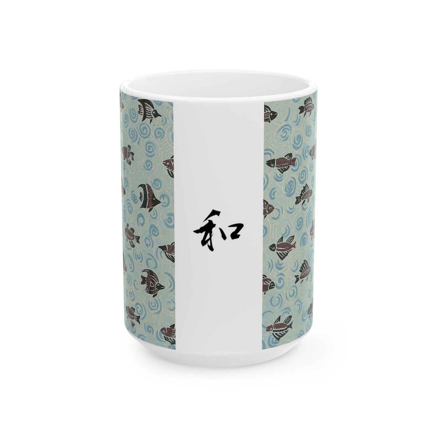 Japanese patterns, traditional Japanese patterns Ceramic Mug | 11oz & 15oz | Zen Waves & Fish Design