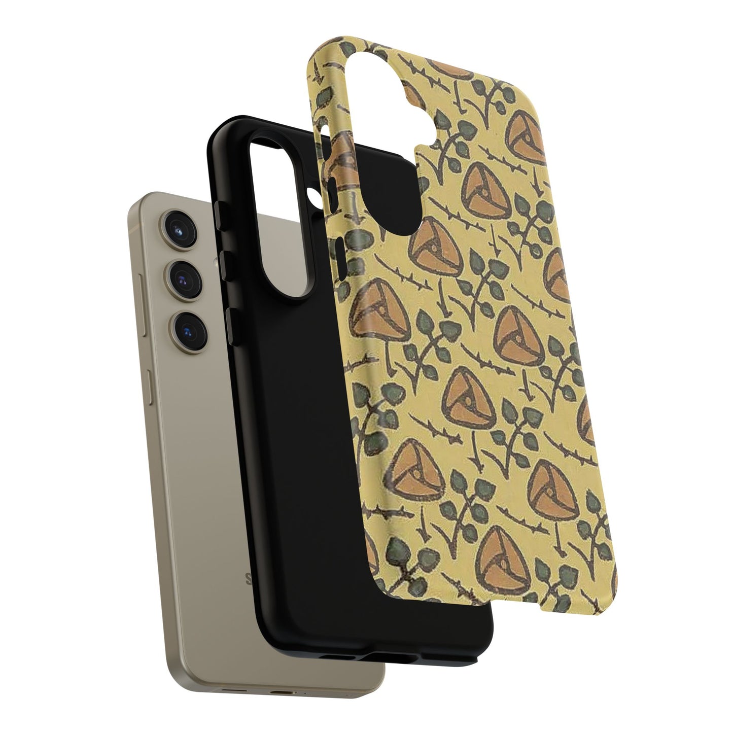 花柄タフスマホケース - 着物や帯で使用されている模様、アウトドア愛好家のためのヴィンテージナチュラルデザイン