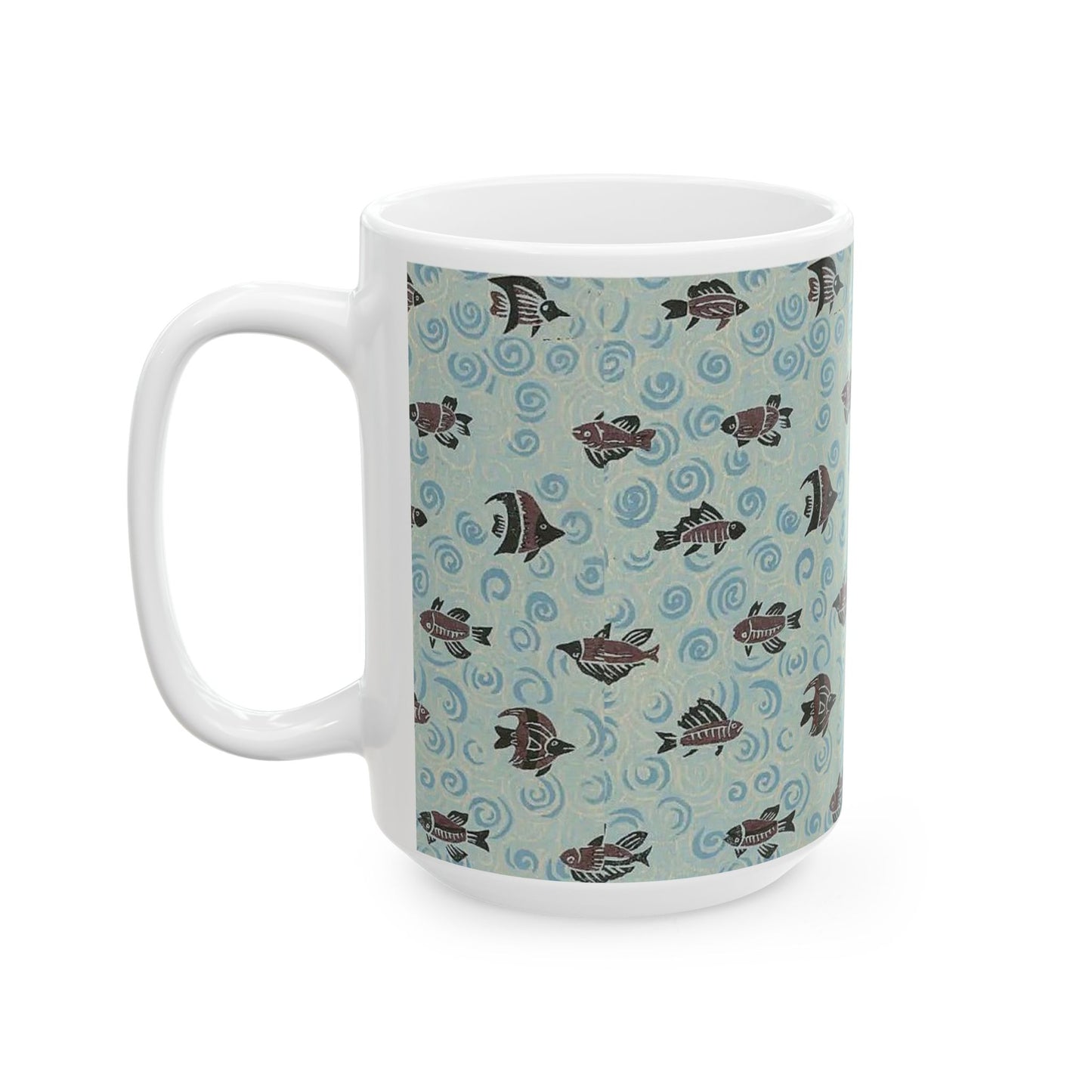 Japanese patterns, traditional Japanese patterns Ocean Waves Fish Ceramic Mug - 11oz & 15oz Coffee Cup for Sea Lovers
