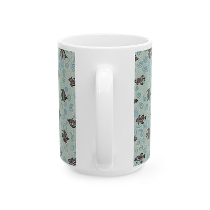 Japanese patterns, traditional Japanese patterns Ocean Waves Fish Ceramic Mug - 11oz & 15oz Coffee Cup for Sea Lovers