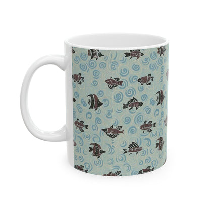 Japanese patterns, traditional Japanese patterns Ocean Waves Fish Ceramic Mug - 11oz & 15oz Coffee Cup for Sea Lovers