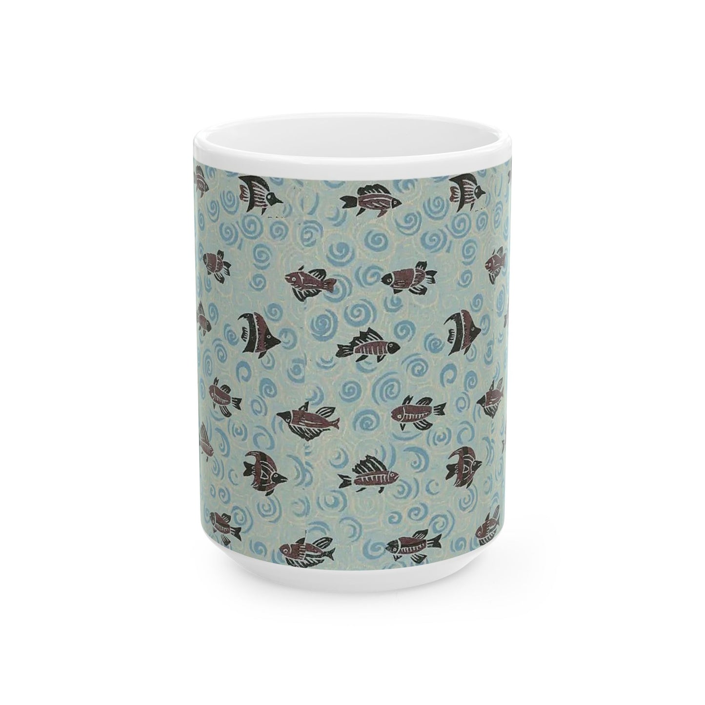 Japanese patterns, traditional Japanese patterns Ocean Waves Fish Ceramic Mug - 11oz & 15oz Coffee Cup for Sea Lovers