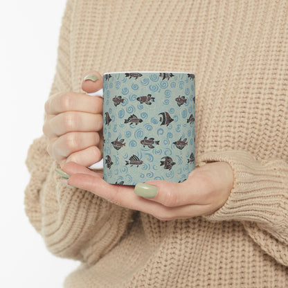 Japanese patterns, traditional Japanese patterns Ocean Waves Fish Ceramic Mug - 11oz & 15oz Coffee Cup for Sea Lovers