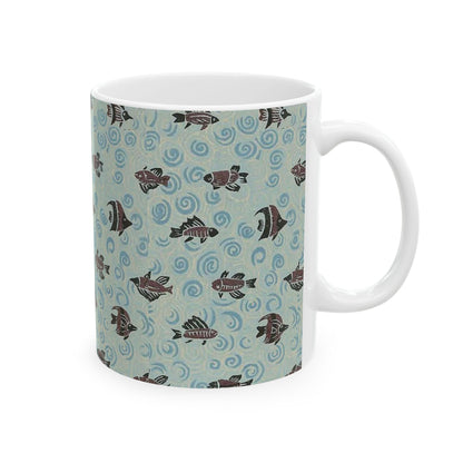 Japanese patterns, traditional Japanese patterns Ocean Waves Fish Ceramic Mug - 11oz & 15oz Coffee Cup for Sea Lovers