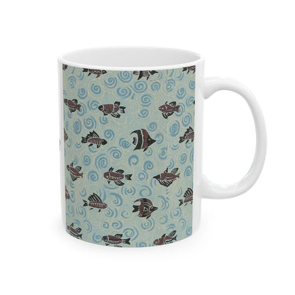 Japanese patterns, traditional Japanese patterns Ceramic Mug | 11oz & 15oz | Zen Waves & Fish Design