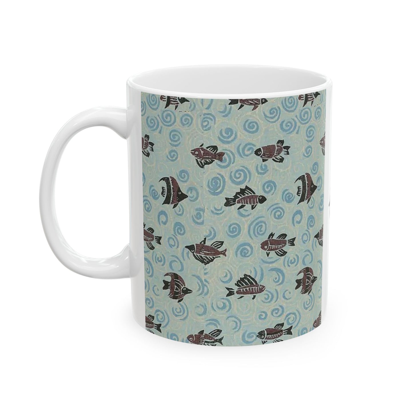 Japanese patterns, traditional Japanese patterns Ceramic Mug | 11oz & 15oz | Zen Waves & Fish Design