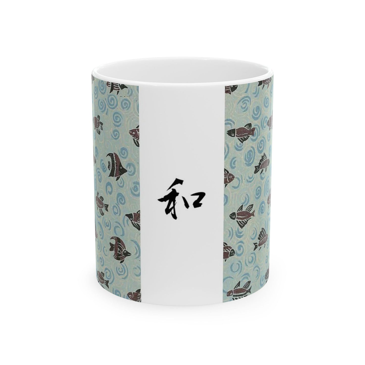 Japanese patterns, traditional Japanese patterns Ceramic Mug | 11oz & 15oz | Zen Waves & Fish Design