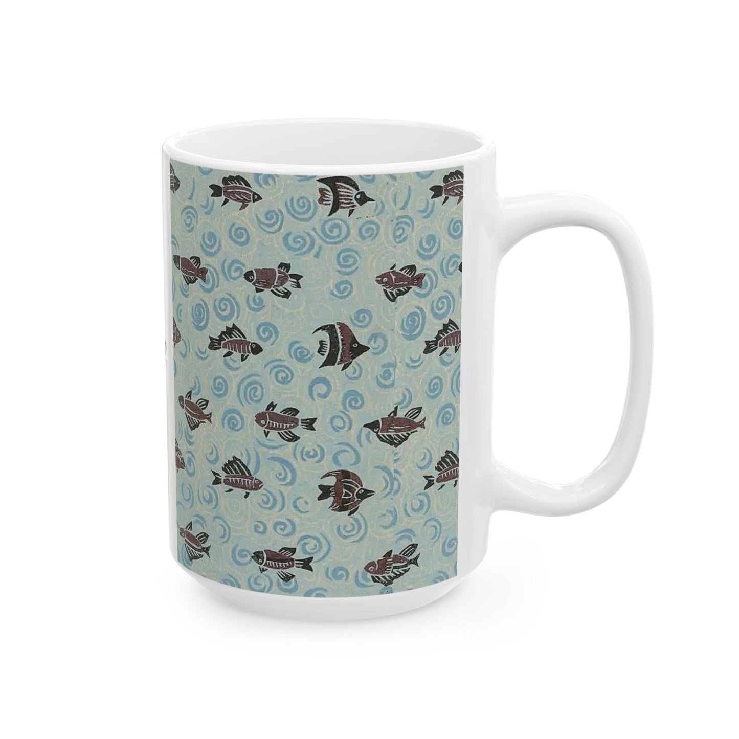 Japanese patterns, traditional Japanese patterns Ceramic Mug | 11oz & 15oz | Zen Waves & Fish Design