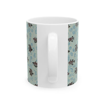 Japanese patterns, traditional Japanese patterns Ocean Waves Fish Ceramic Mug - 11oz & 15oz Coffee Cup for Sea Lovers