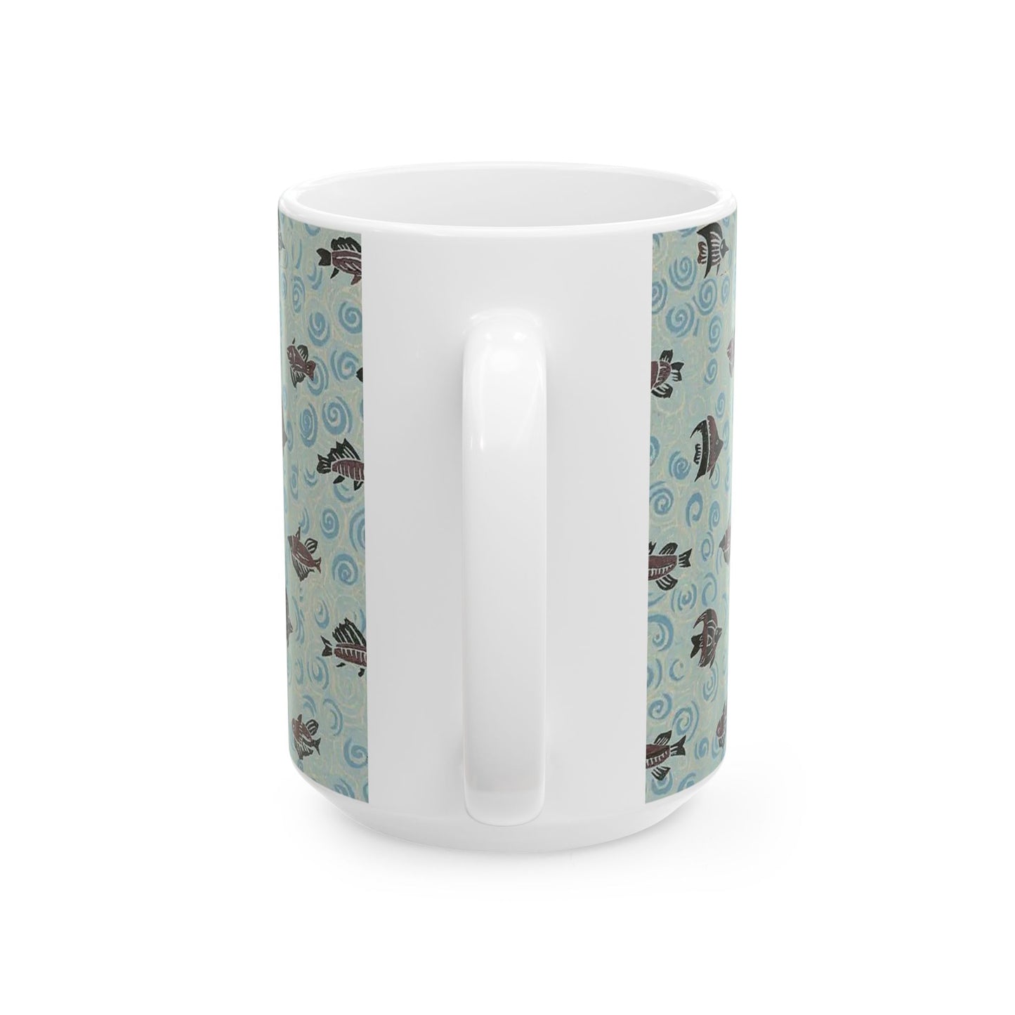 Japanese patterns, traditional Japanese patterns Ceramic Mug | 11oz & 15oz | Zen Waves & Fish Design